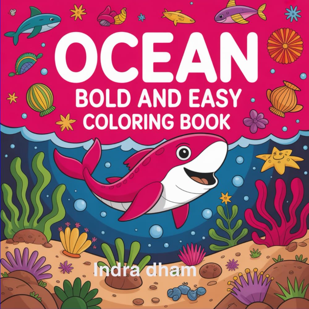 Ocean bold and easy coloring book: ocean animals mermaid scene coloring book