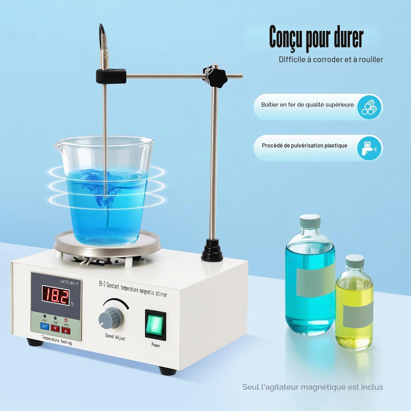 Mixeur Magnétique 250 W Plaque Chauffante Agitateur Magnétique 2000 ml Agitateur magnétique avec plaque chauffante pour Laboratoire