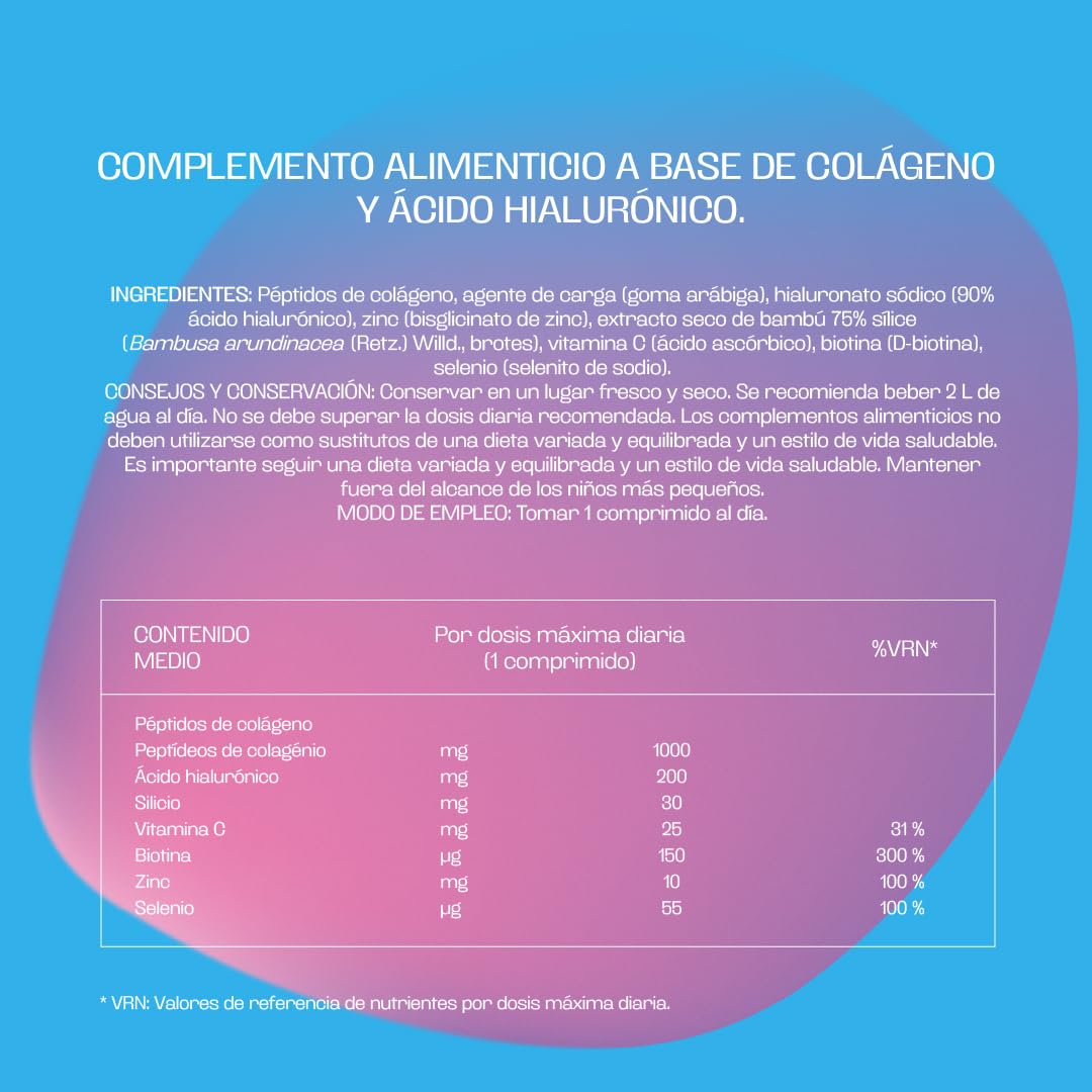 Bicentury Colágeno Ácido Hialurónico - Complemento Alimenticio con Péptidos de Colágeno Bioactivo, Ácido Hialurónico, 2 vitaminas y 2 minerales, 90 comprimidos