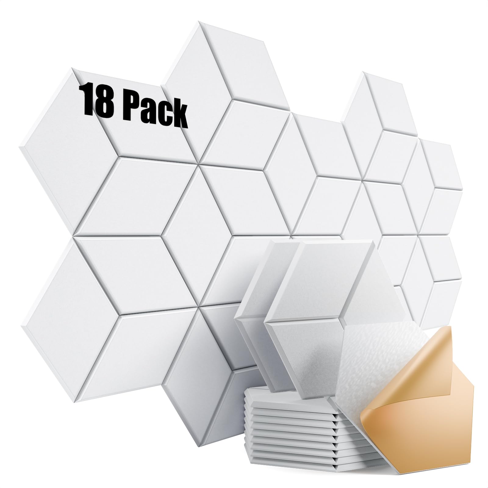 18 Pack Self-Adhesive Acoustic Panels 12" X 10" X 0.4" - Sound Proof Foam Panels for Walls with High Density, Y-Lined Design, Flame Resistant, Absorb Noise and Eliminate Echoes(White)