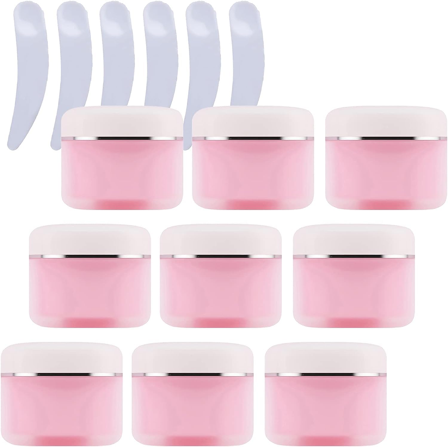FLYIODFCXV cosmetic jar, Pack of 24, Empty Pink Double Wall Plastic Cosmetic Jars with Silver Ribbon(100ml)