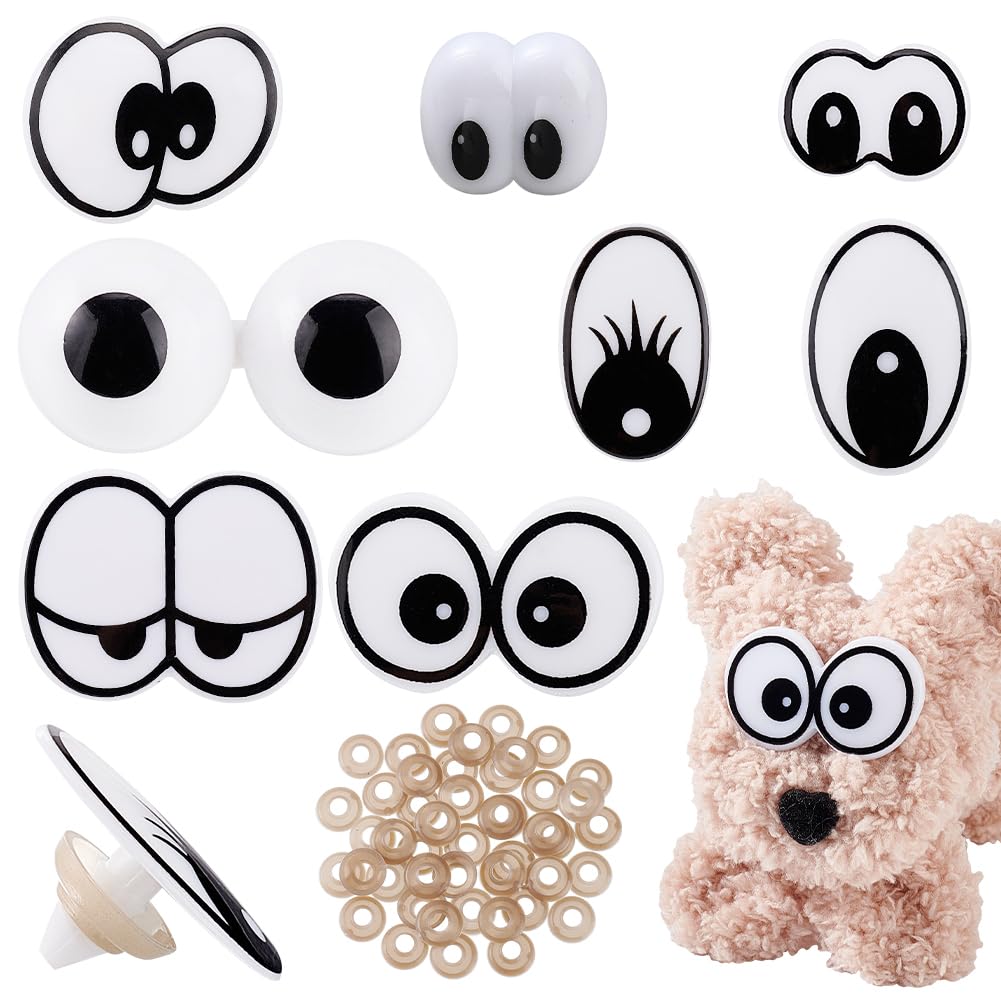 AHADERMAKER - 8 estilos de ojos de seguridad de plástico con espaciador, ojos de muñeca ovalados de colores mixtos para manualidades, costura, marionetas, oso