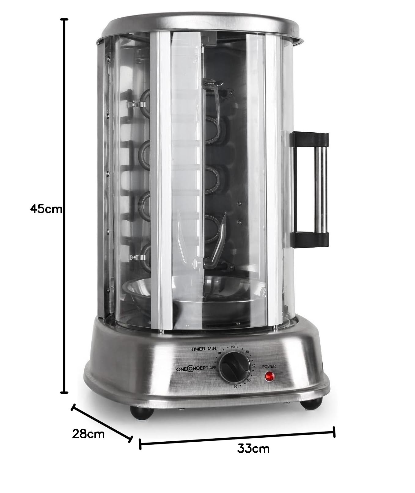 oneConcept Kebap Master - Rôtissoire verticale, Machine à kebab, Grill vertical, puissance max. 1500W (Argent avec Porte)