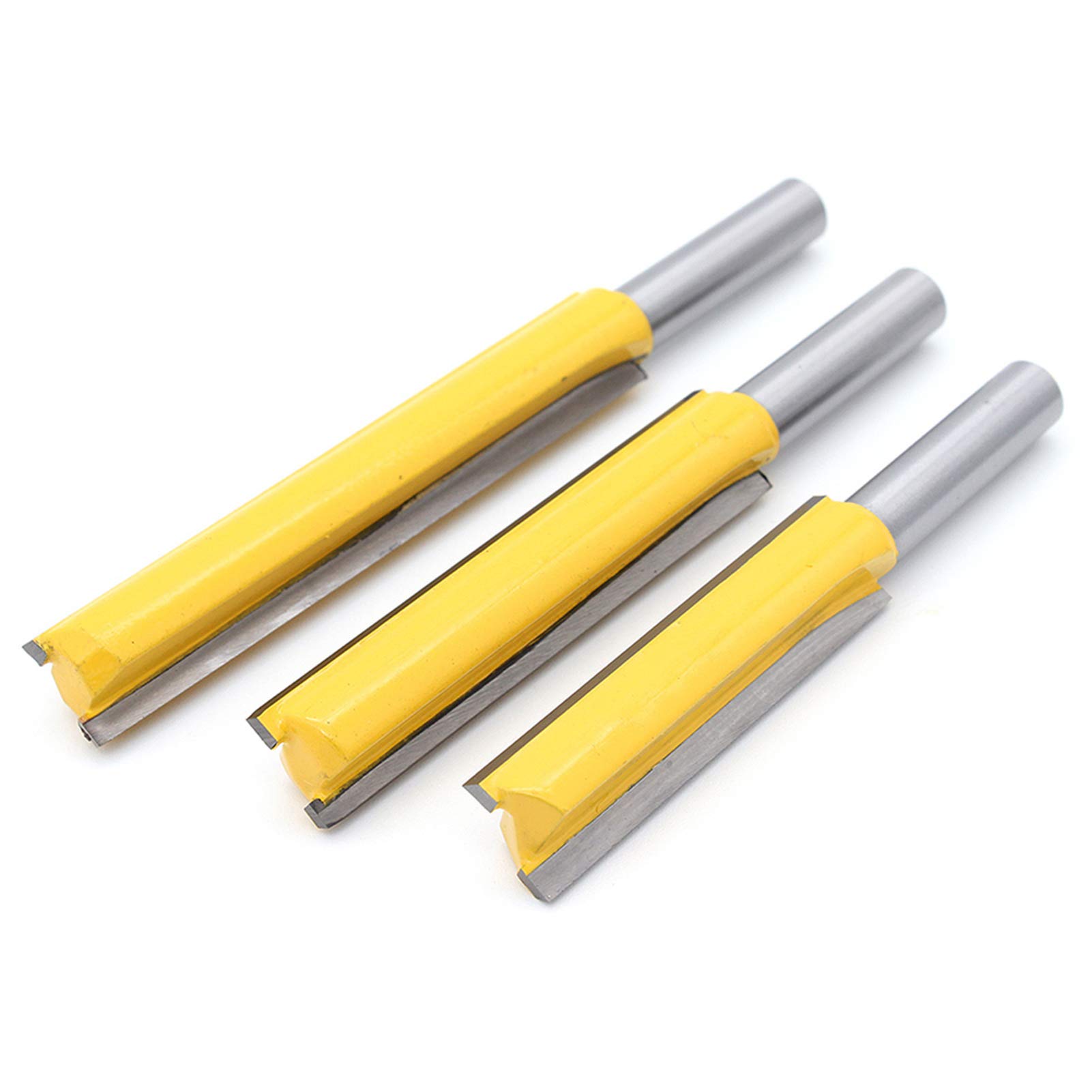 3Pcs 8 mm vástago Hoja extra largo recto Fresa Bit Madera Edición Cutter Set, Brocas rectas de flauta doble, fresas rectas, fresa para trabajar la madera