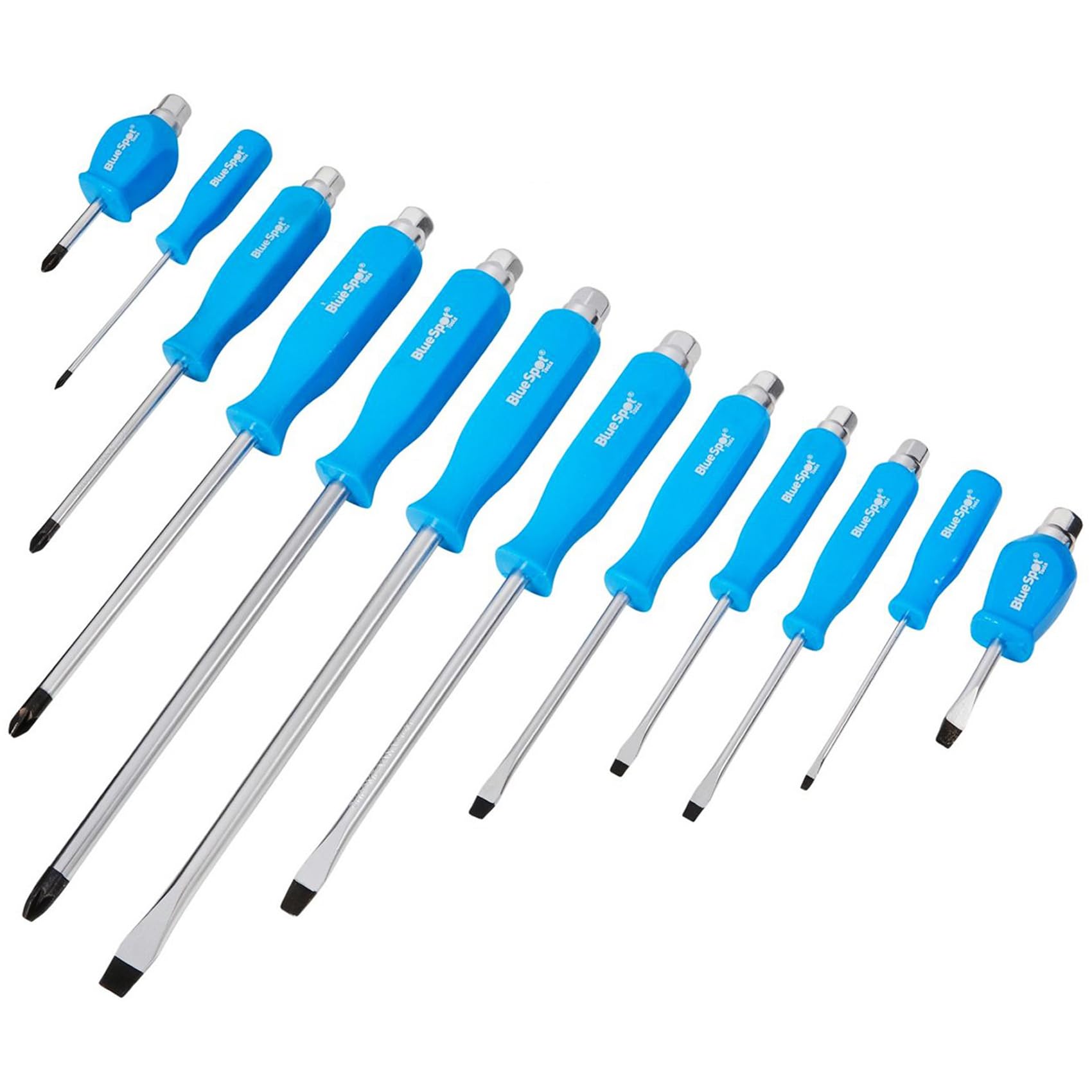 12 Pcs BlueSpot HEX Bolster Screwdriver Set | Mechanics | POZI | Slotted | DIY | Tool KIT | Workshop | Garage | Unbreakable Vinyl Handle | Vehicle Repair Accessories | Hand Tools | UK Free P&P