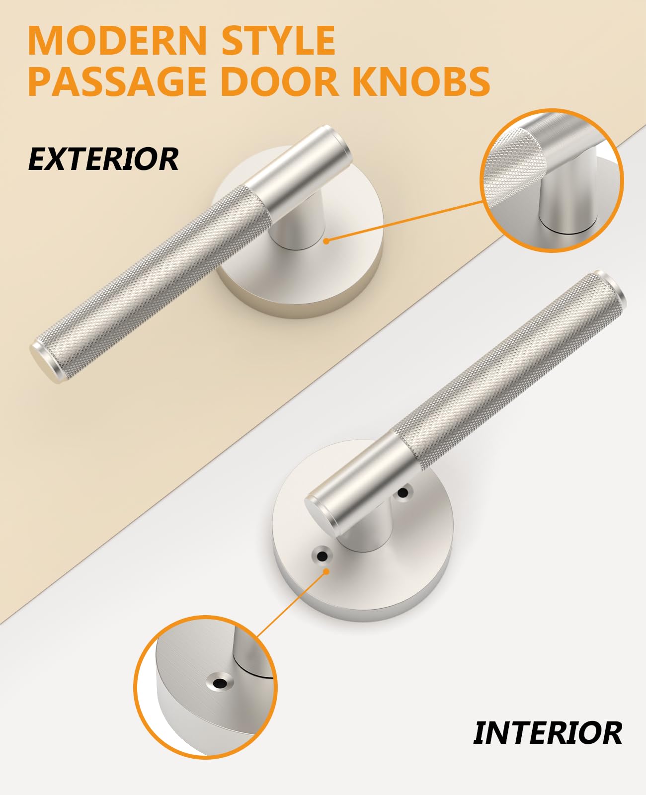 Asidrama 1 paquete de manijas de puerta de níquel cepillado de paso, manija de puerta con pomos de puerta para interiores para dormitorio o baño, manijas de puerta resistentes interiores con