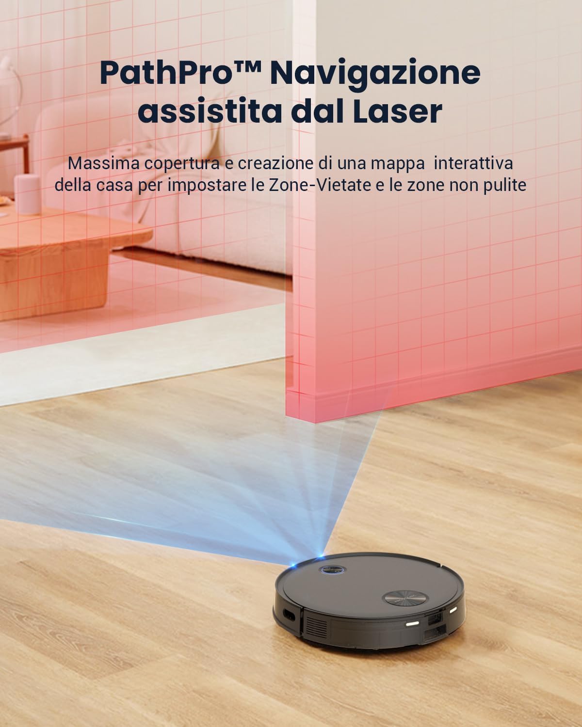 Proscenic Floobot V10 Robot Aspirapolvere Lavapavimenti, 3000pa Lavaggio Vibrante Sonico, Laser Assistente Controllo IFTTTSiriAlexaAPP Pulizia Domestica/Peli Animali/Capelli/Polvere/Lavapavimenti