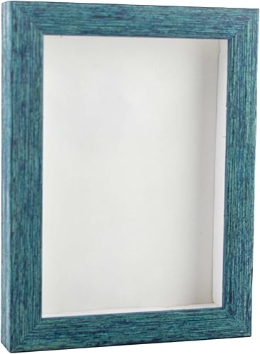 Caja de sombra de 24 x 36 pulgadas, madera de pino maciza azul con alfombrilla de gamuza blanca, con una profundidad de visualización de 1 pulgada,