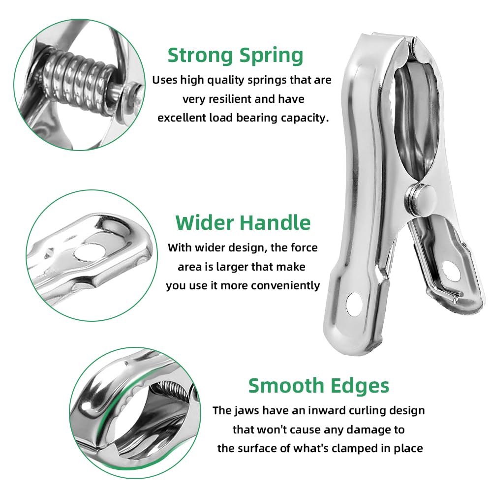 50 Packs Stainless Steel Garden Netting Clips, Strong Grip Greenhouse Clamps, Metal Garden Clip with Large Open, Greenhouse Film Clamps for Netting, Plant Cover, Clothes, Towel Fixing and Hold Down - Image 3