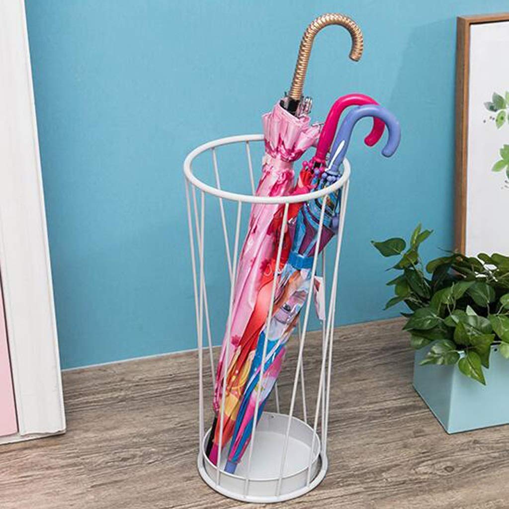 Porte-parapluie domestique en fer et seau de rangement pour pluie compact de couleur blanche