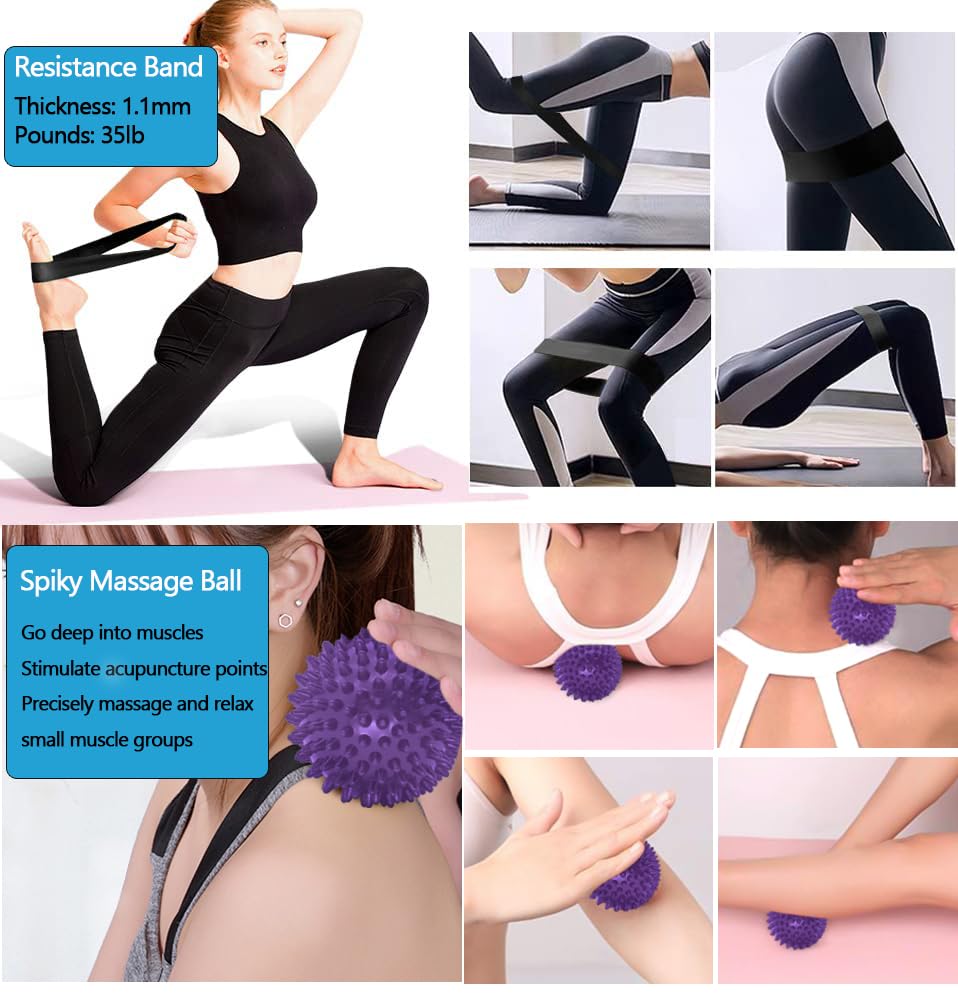 Rullo Massaggio Muscolare, Qveetry 6 in 1 Foam Roller Rullo in Schiuma Pallina Massaggiante Bastone Massaggio bande di resistenza per Stretching Yoga Pilates Rilascio Miofasciale