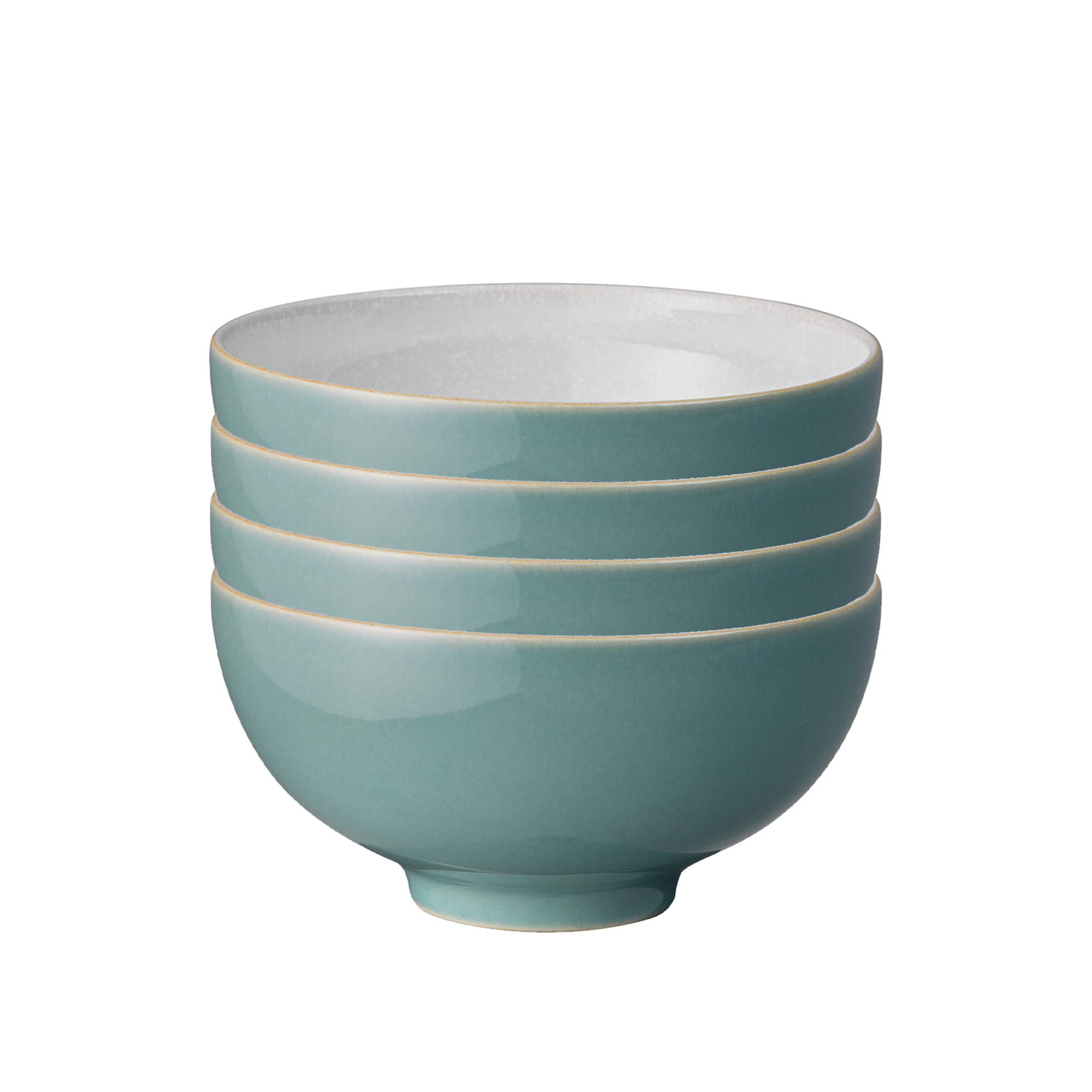 Denby - Elements Fern Green Rice Bowls Set of 4 - Dishwasher Microwave Safe Crockery 480ml 13cm - Green, White Ceramic Stoneware Tableware - Chip & Crack Resistant Soup Bowls