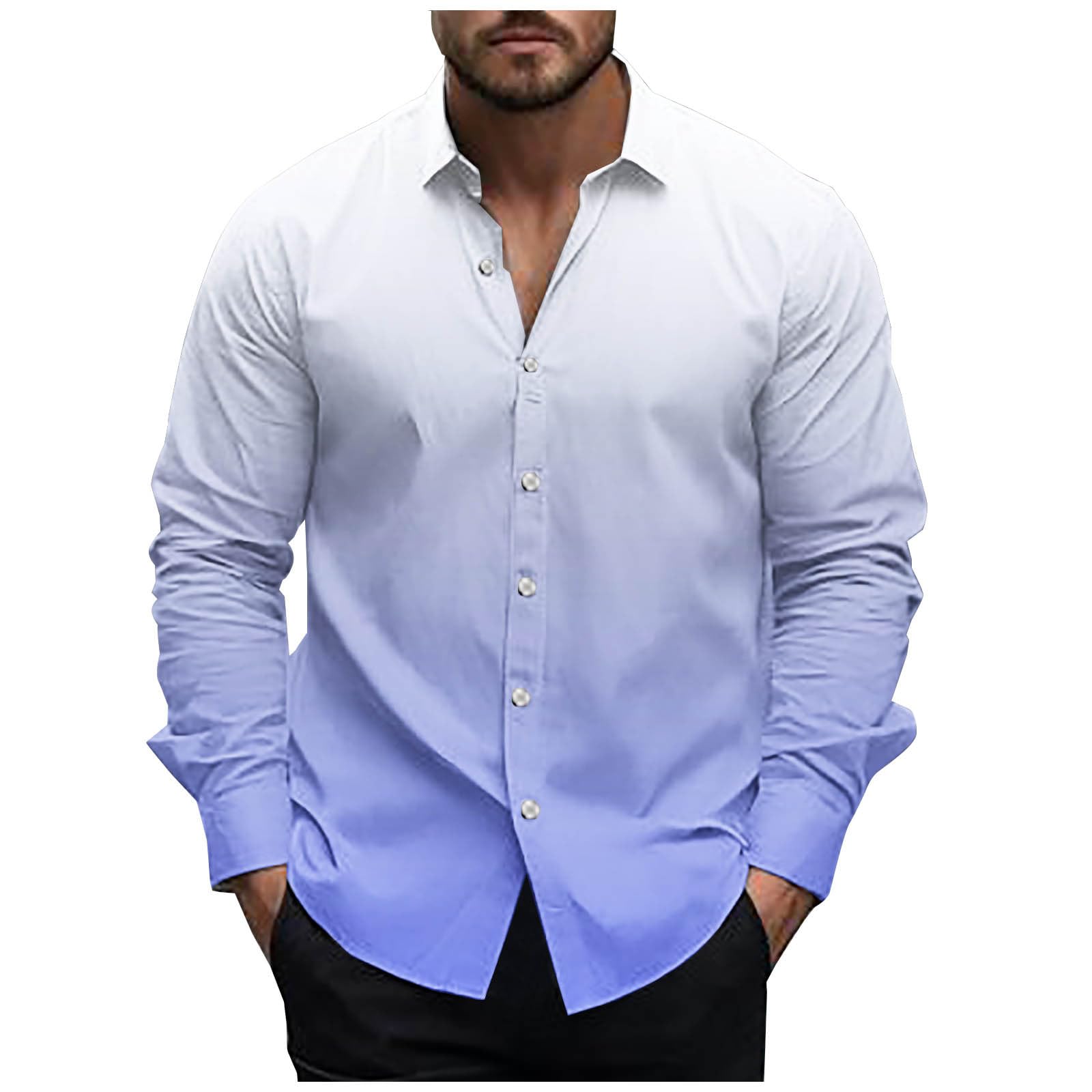 Long Sleeve Shirt for Men Casual Fashion Gradient Color Button Down Shirts Summer Fall Regular Fit Lapel Collar Tops