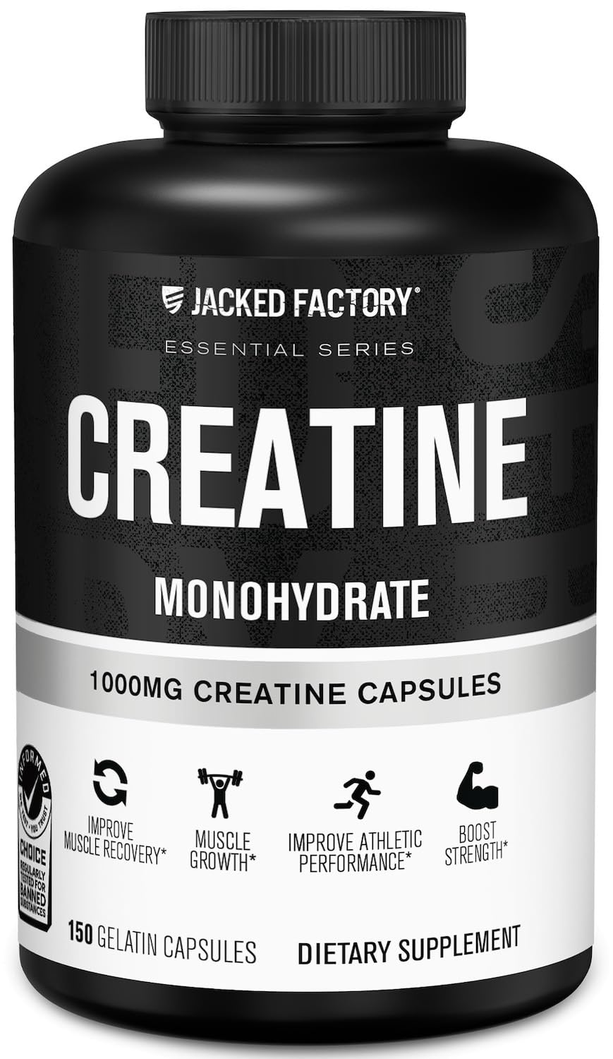 Jacked Factory Creatine Monohydrate Capsules - Creatine Pills for Muscle Growth, Increased Strength, Enhanced Energy Output and Improved Athletic Performance - 150 Capsules