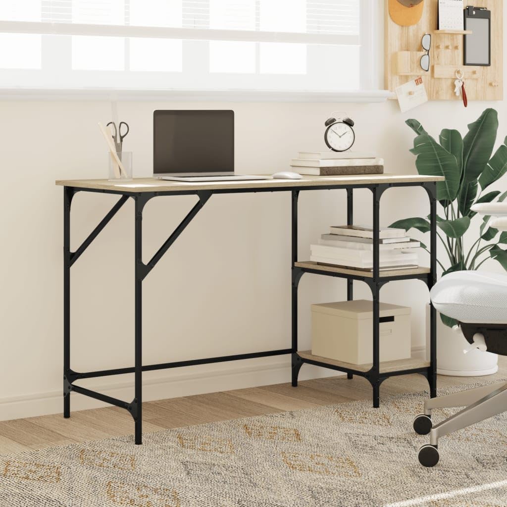 Schreibtisch Sonoma-Eiche 120x50x75 cm Metall Holzwerkstoff mit Verstellbarer Ablage, Stabiler Rahmen, geräumig für Homeoffice, Gaming, Arbeitszimmer, PC Laptop Nutzung
