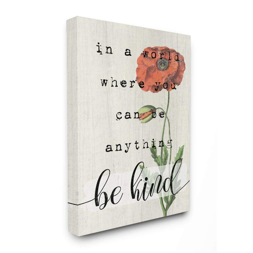 Stupell Industries Be Kind Phrase Motivational Attitude with Red Poppy Wall Art, 16 x 20, Beige