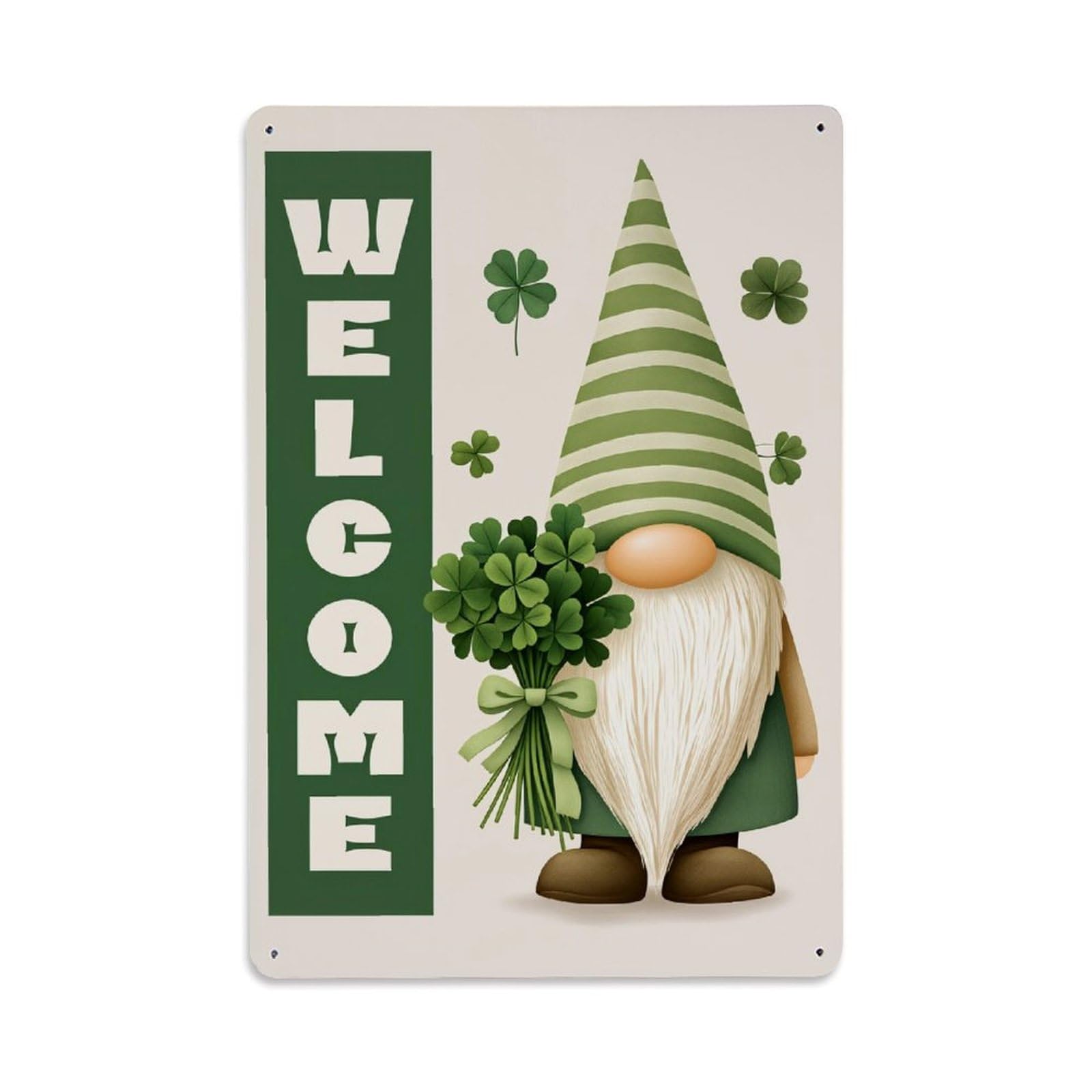 Enderetf Vintage Gnome With Clover Bouquet Tin Sign Metal Poster, Home Bar Garage Man Cave Cafe Indoor & Outdoor Wall Decoration 8X12inches