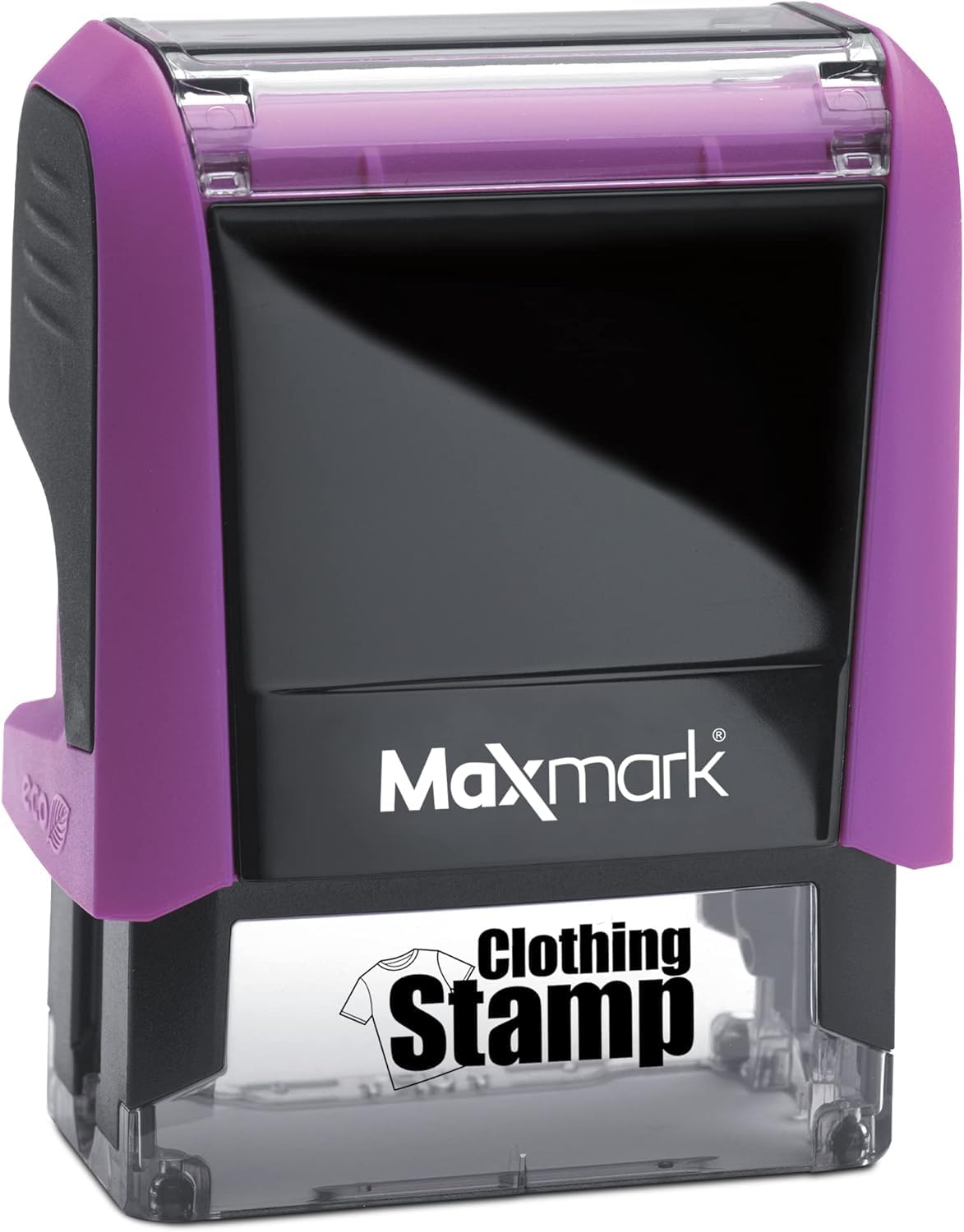 MaxMark Laundry Stamp Personalized Text Clothing Marker - Fuchsia Case - Choose from Many Fonts and Icons