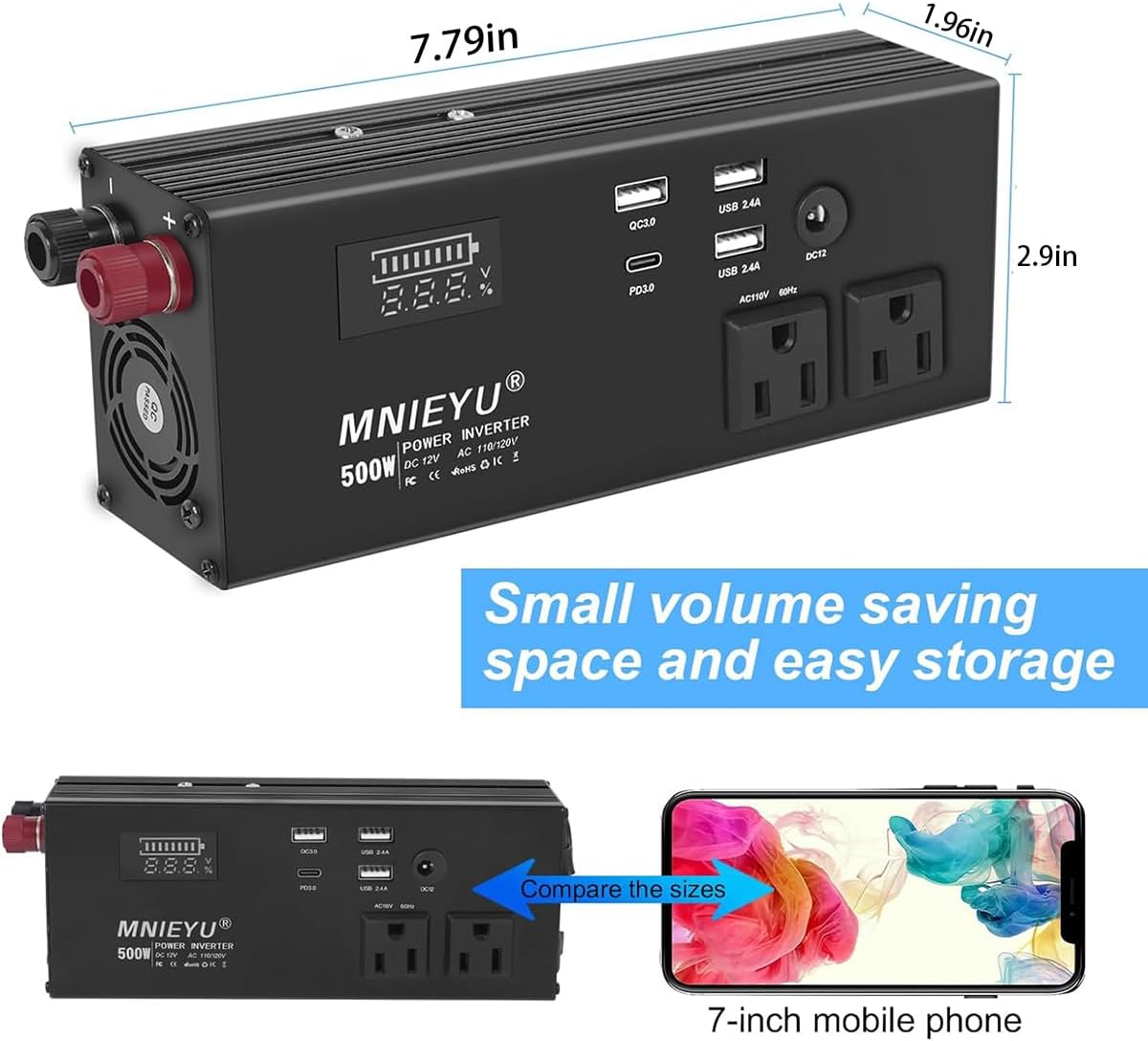 500W Power Inverter- Inverter 12v to 110v Power Inverter for Vehicles and car