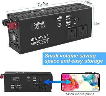 500W Power Inverter- Inverter 12v to 110v Power Inverter for Vehicles and car