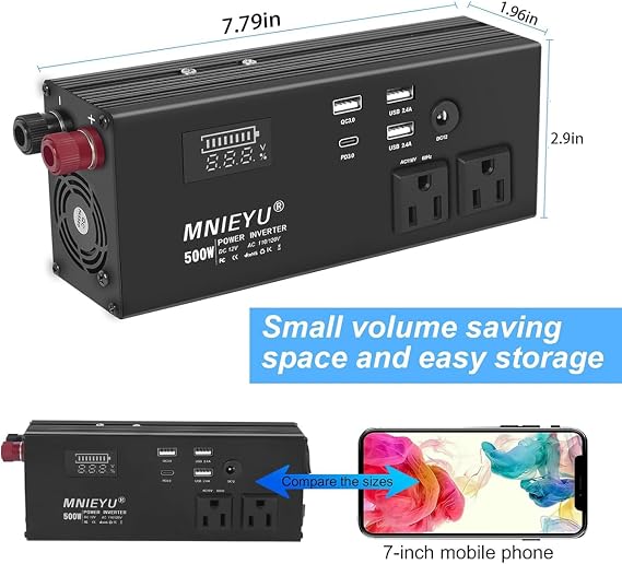 500W Power Inverter- Inverter 12v to 110v Power Inverter for Vehicles and car