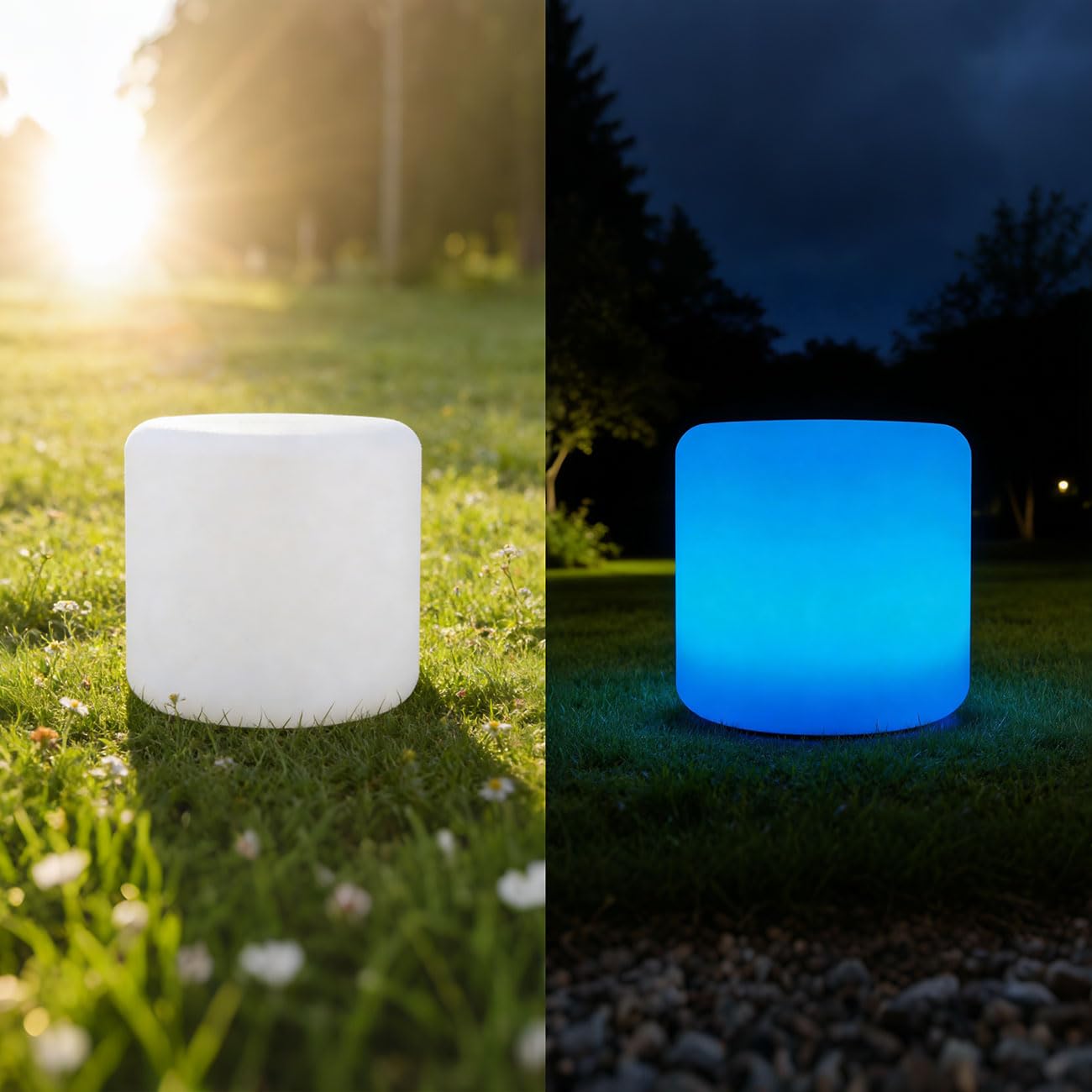 ideoon Moderne LED Solar Zylindrische Tischlampe & Gartenleuchte mit Erdspiess, RGBW Farbwechsel, USB aufladbar, IP44 wetterfest - ideal für Ihren Garten (2)