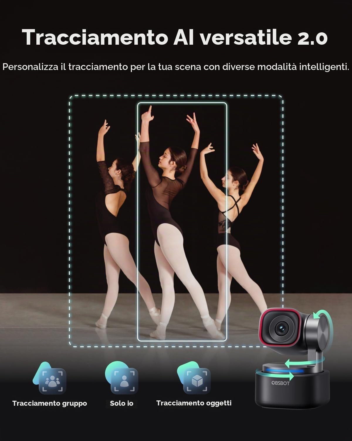 OBSBOT Tiny 3 con Treppiede, 4K PTZ Webcam con Audio Spaziale, Tri-Mic