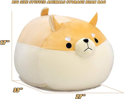 Miniatura 6 de Funda de puf de almacenamiento de animales de peluche para niños, silla de puf de perro amarillo Shiba Inu para niñas, organizador de juguetes Perro