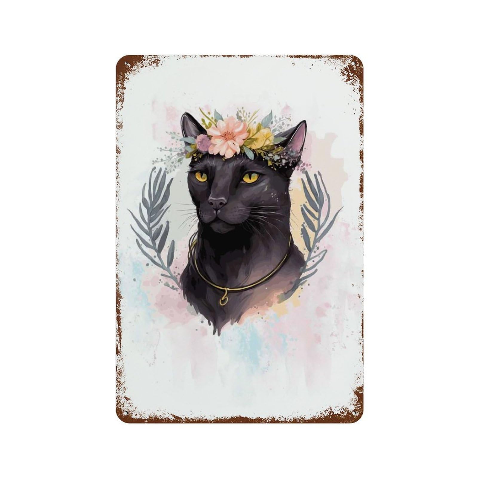 Floral Bombay Cat Painting Decorative Tin Sign 11.8"x7.9", Shabby Chic Decor for Garage, Pub Or Kitchen