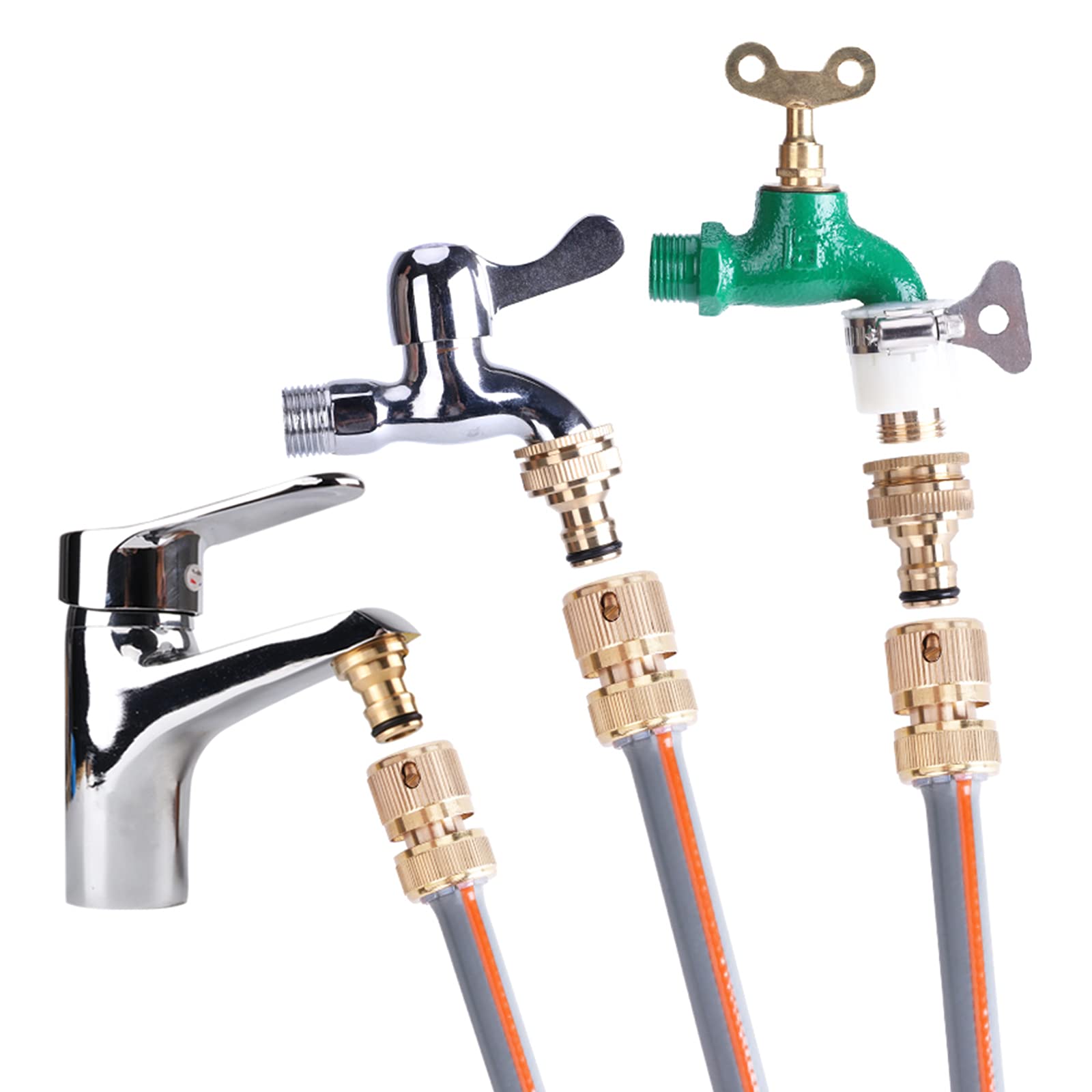 Raccordi rapidi per tubo dell'acqua da giardino, in ottone, facile da collegare (5 set di connettori maschio e femmina), con rondelle in gomma extra