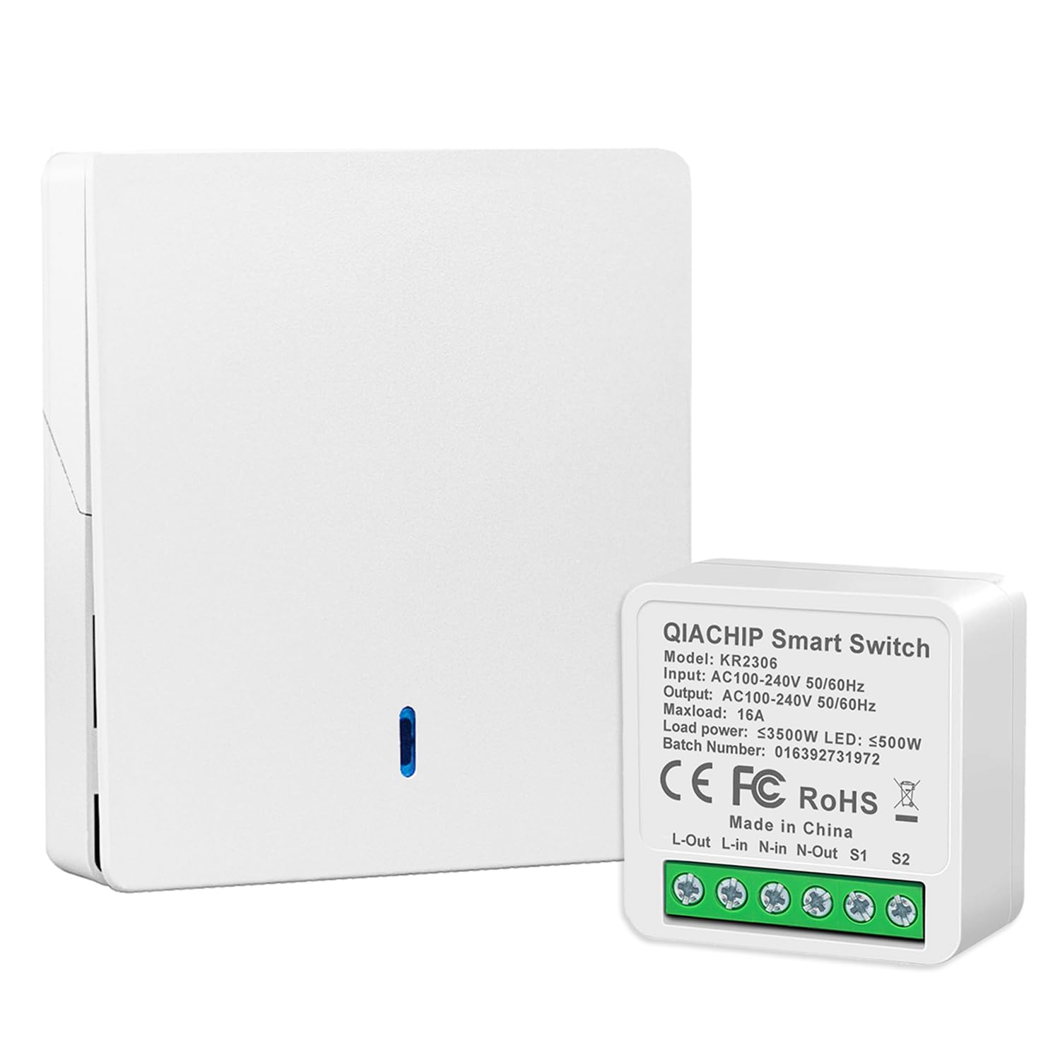 QIACHIP Interruptor inalámbrico 220V,16A interruptor inteligente mini receptor de módulo relé con radio táctil 2,4 ghz panel de interruptor control remoto,Anti-interferencia
