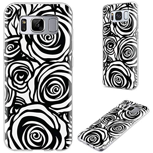 Samsung Galaxy S8 Plus Case,VoMotec Full Protective Anti-Scratch Slim Flexible Soft TPU Silicone Back Cover Phone Cases for Samsung Galaxy S8 Plus S8+,Abstract Black Flower Rose on White