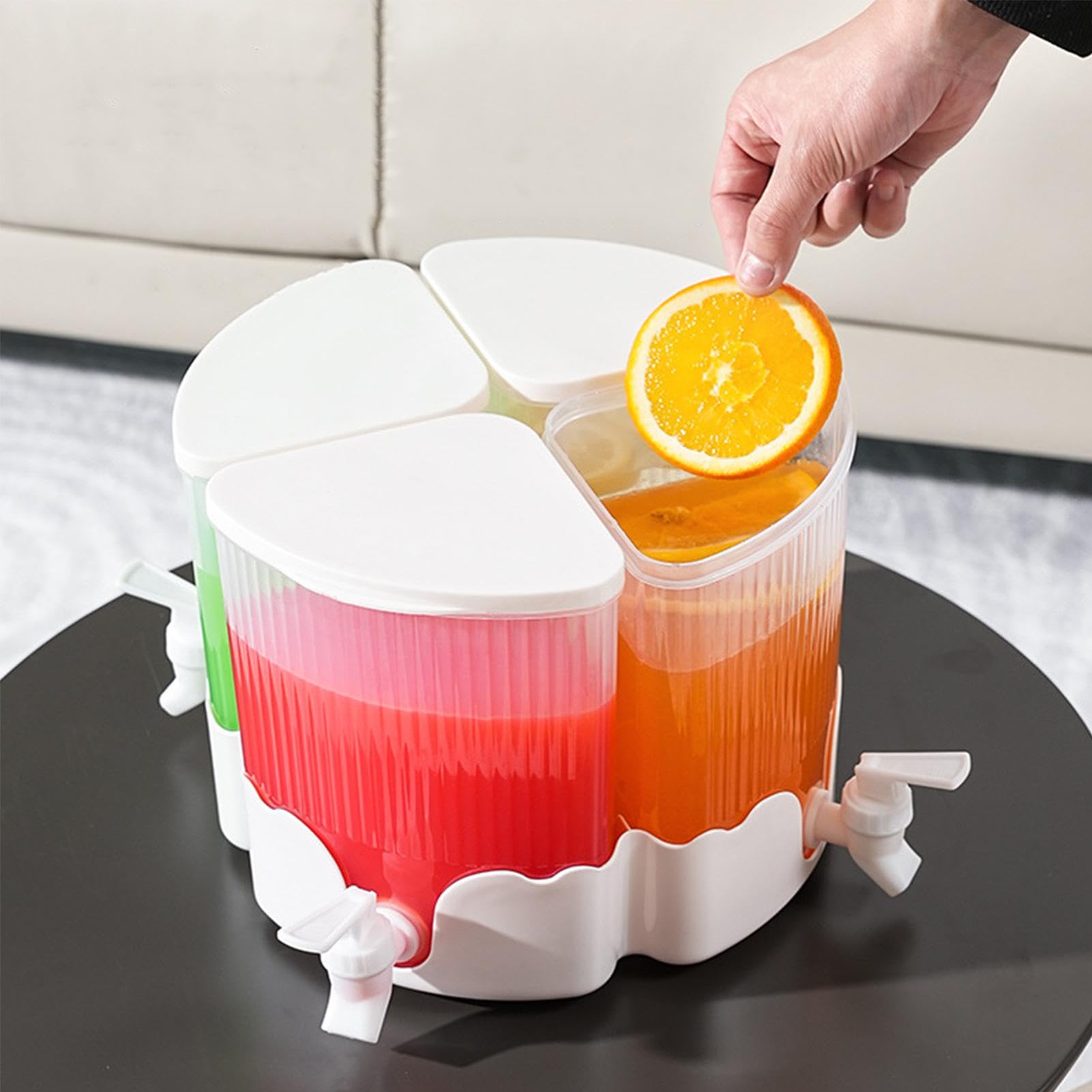 Drankdispenser met 3 roosters met kraan, 360° draaibare drankdispenser, koude waterkoker voor drankemmer in de koelkast, melksapdispenser voor thuis, buiten, picknick, barbecuefeestjes white