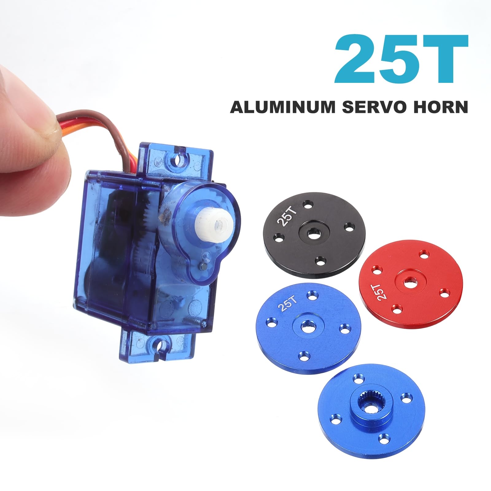 sourcing map Lot de 5 bras de klaxon de servo ronds 25T, bras de robot en métal et aluminium pour modèle RC de voiture, robot, bateau, avion (bleu)