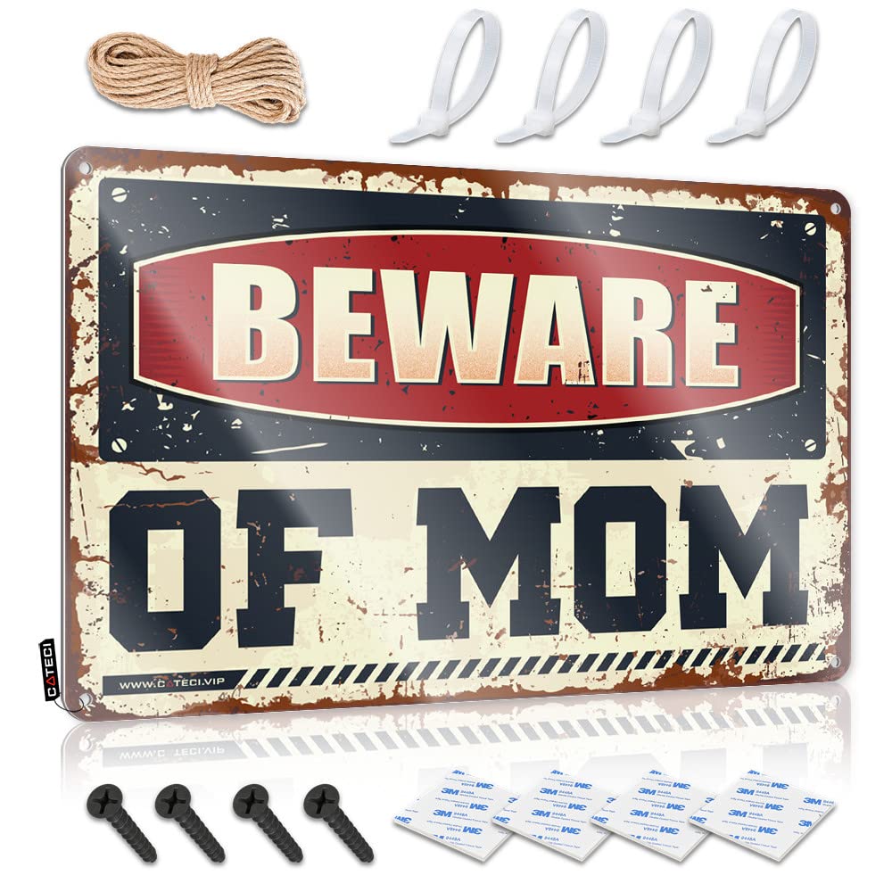 IBWNBBUSN Bar Posters Beware Of Mom Tin Sign Signs For Man Cave Metal Man Cave Decor(30X40CM)