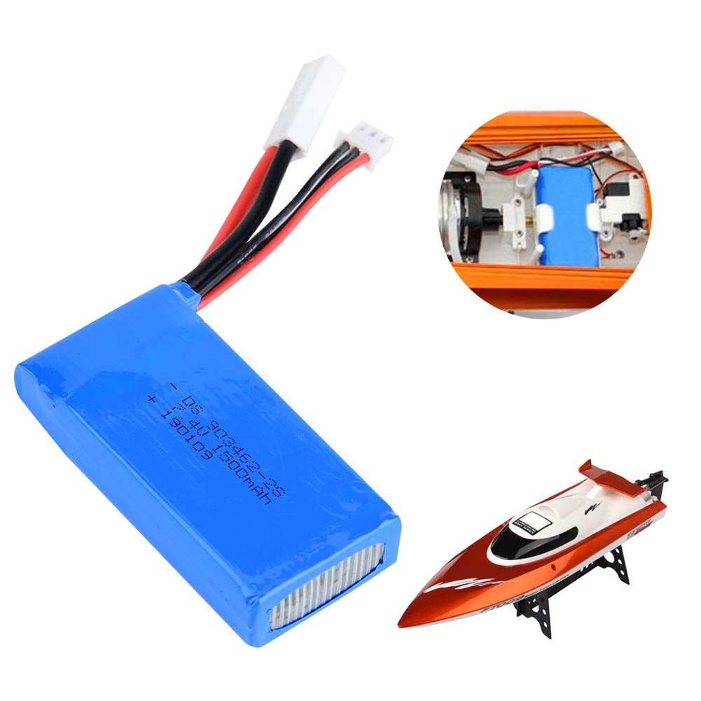 Batería de Litio de 7,4 V, 1500 MAh con Enchufe Pequeño para Barcos Modelo FT009 RC, 2 Piezas de Alto Rendimiento