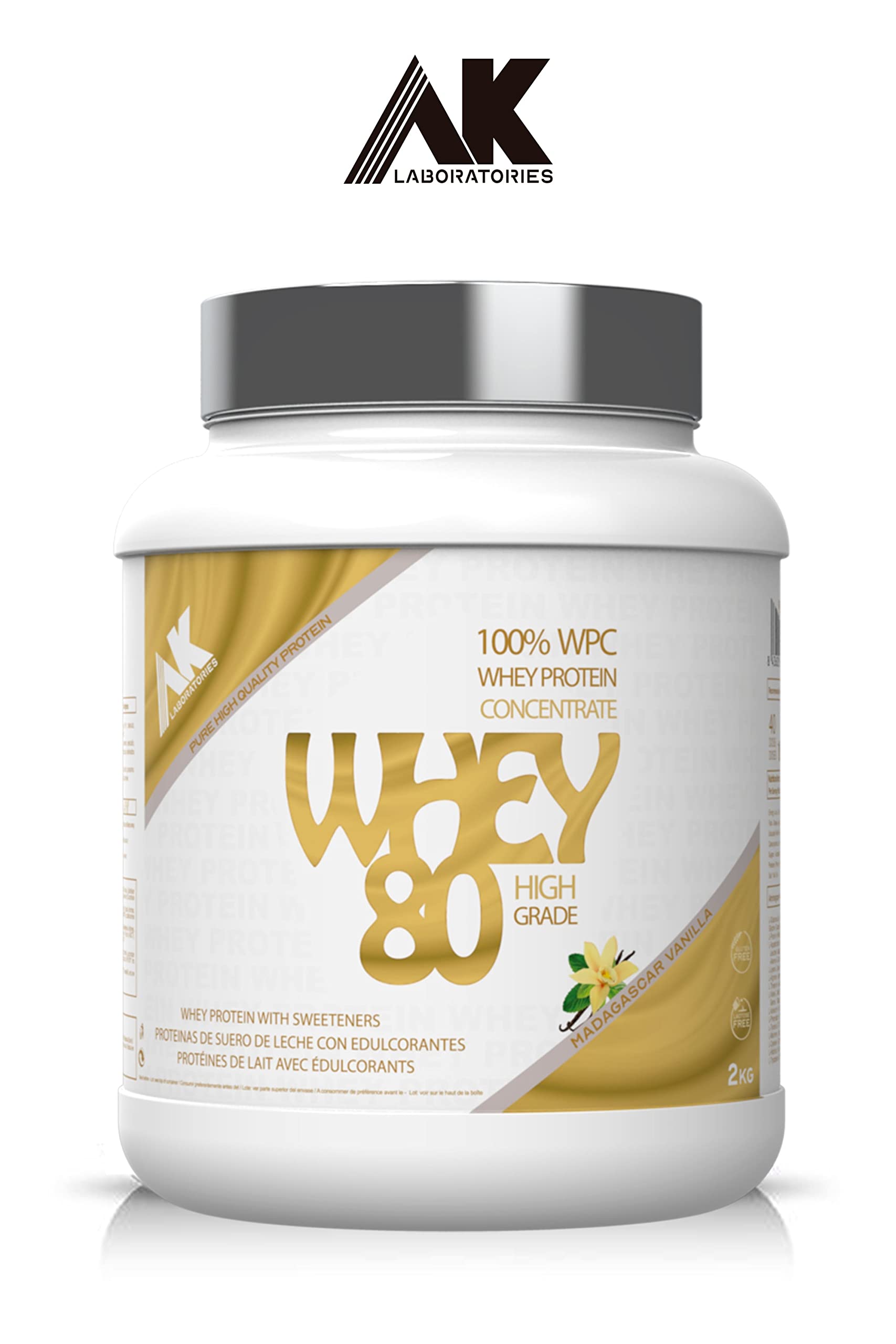 AK Laboratories WHEY 80 AK [2 KG] CHOCO- Proteínas de Suero Lácteo PREMIUM fabricado por Microfiltración mecánica en frio para preservar la integridad y funcionalidad de sus fracciones activas