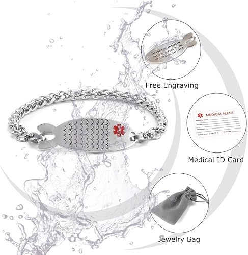 Miniatura 5 de Pulsera de identificación de alerta médica personalizada de acero inoxidable intercambiable, pulseras de identificación de emergencia médica para