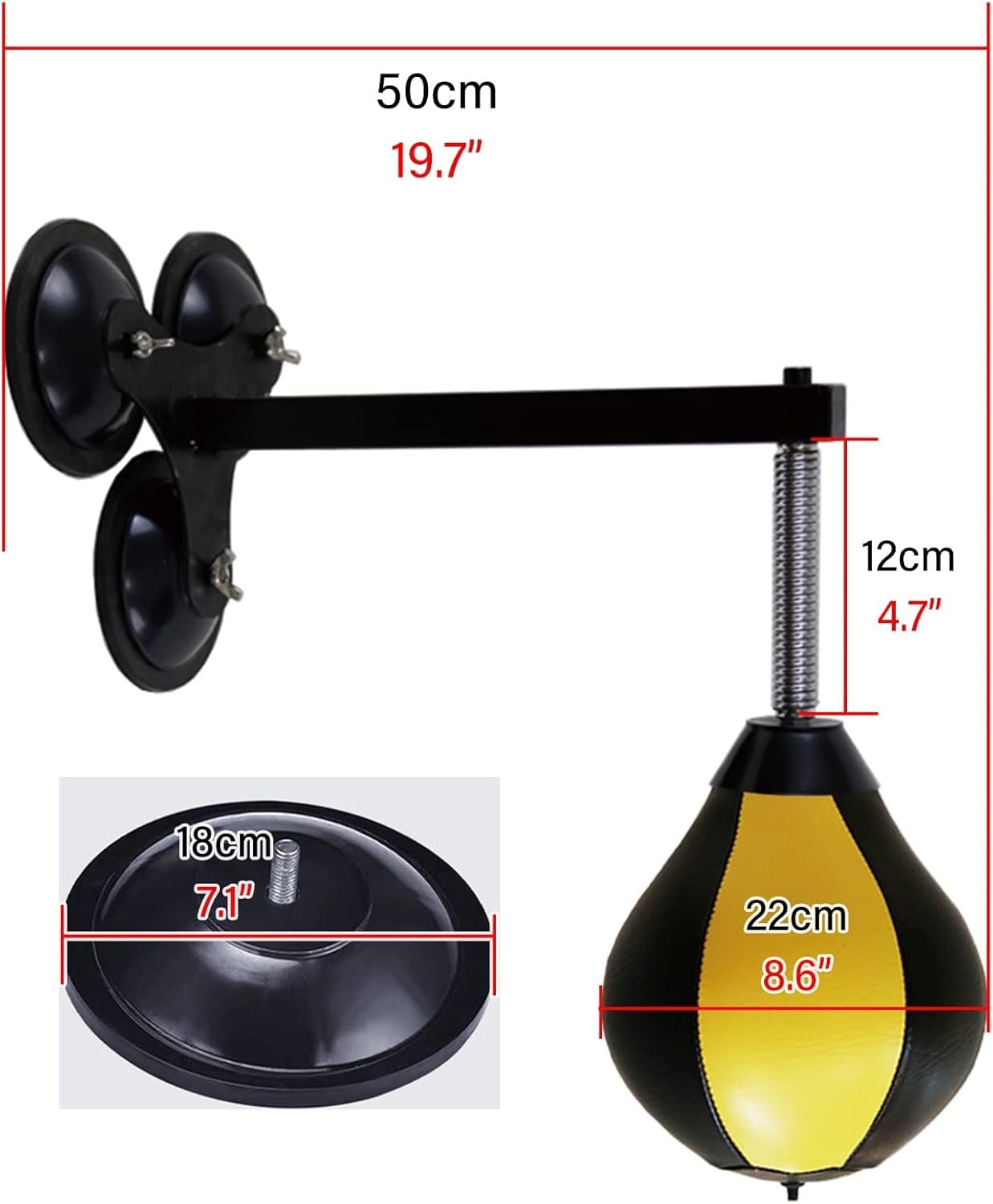 Speed Bags Für Das Boxen Wandhalterung Flexible Leder Puhing Bag Für Erwachsene Kinder Saugnapf Relief Stress Balls Spielzeug Für Das Training Workout, Black, 22 cm (8.6 inch)