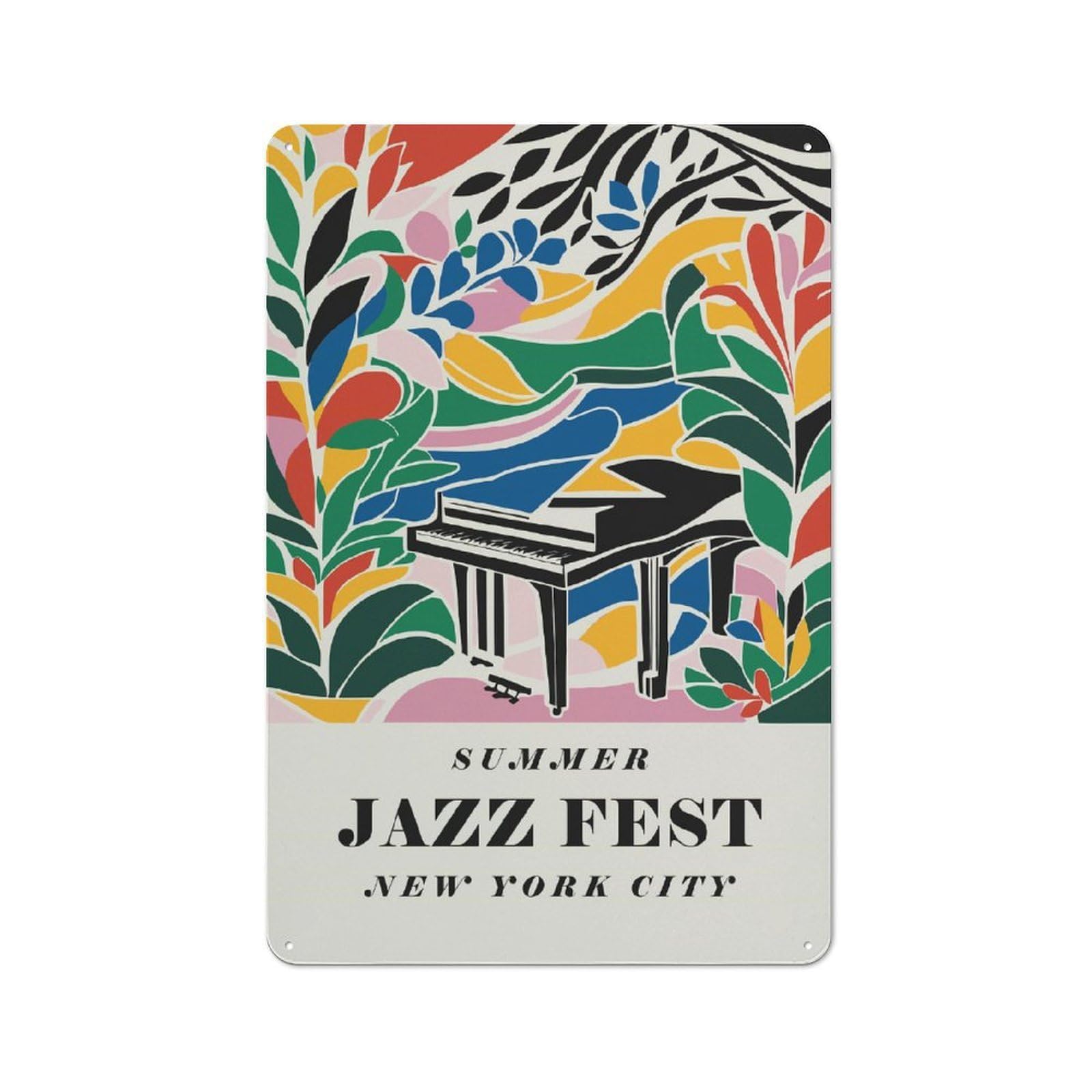 Junmoney Style-24 Vintage Tin Wall Sign 30X20cm Featuring Summer Jazz Fest Nyc, Room Wall Plaque For Flat, Dorm Room, Lounge Or Cafe