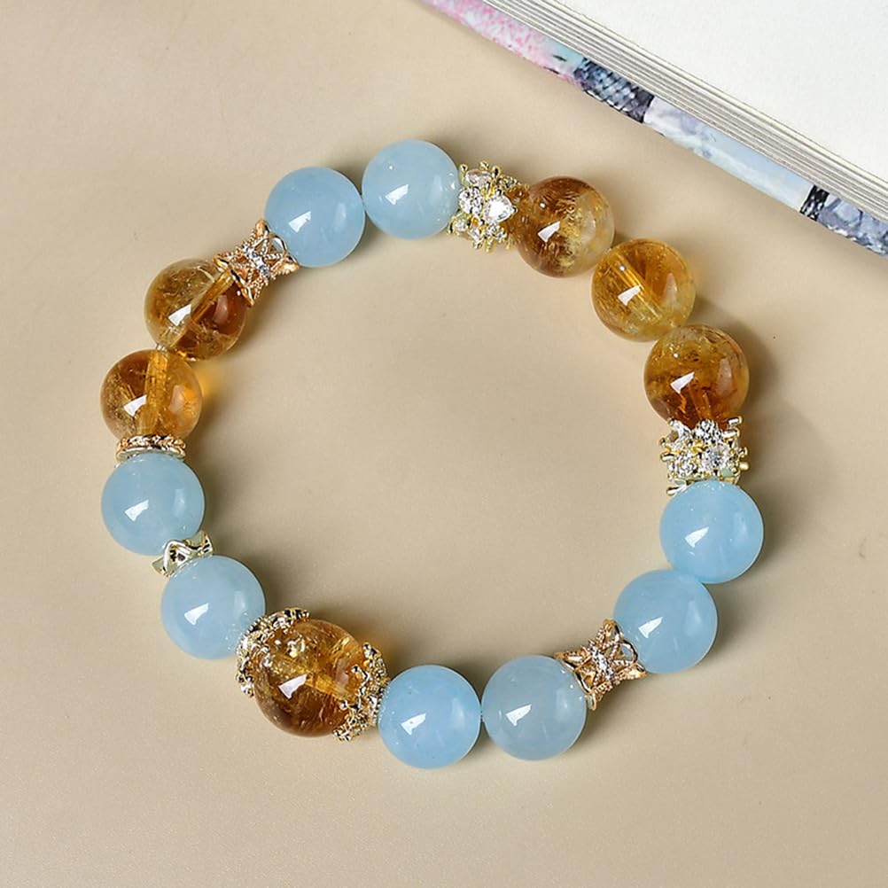 Pulsera de Cristal curativo de Citrino Natural, turmalina Amarilla, Pulsera elástica de Aguamarina para Mujer, para Espiritual, protección, energía Positiva
