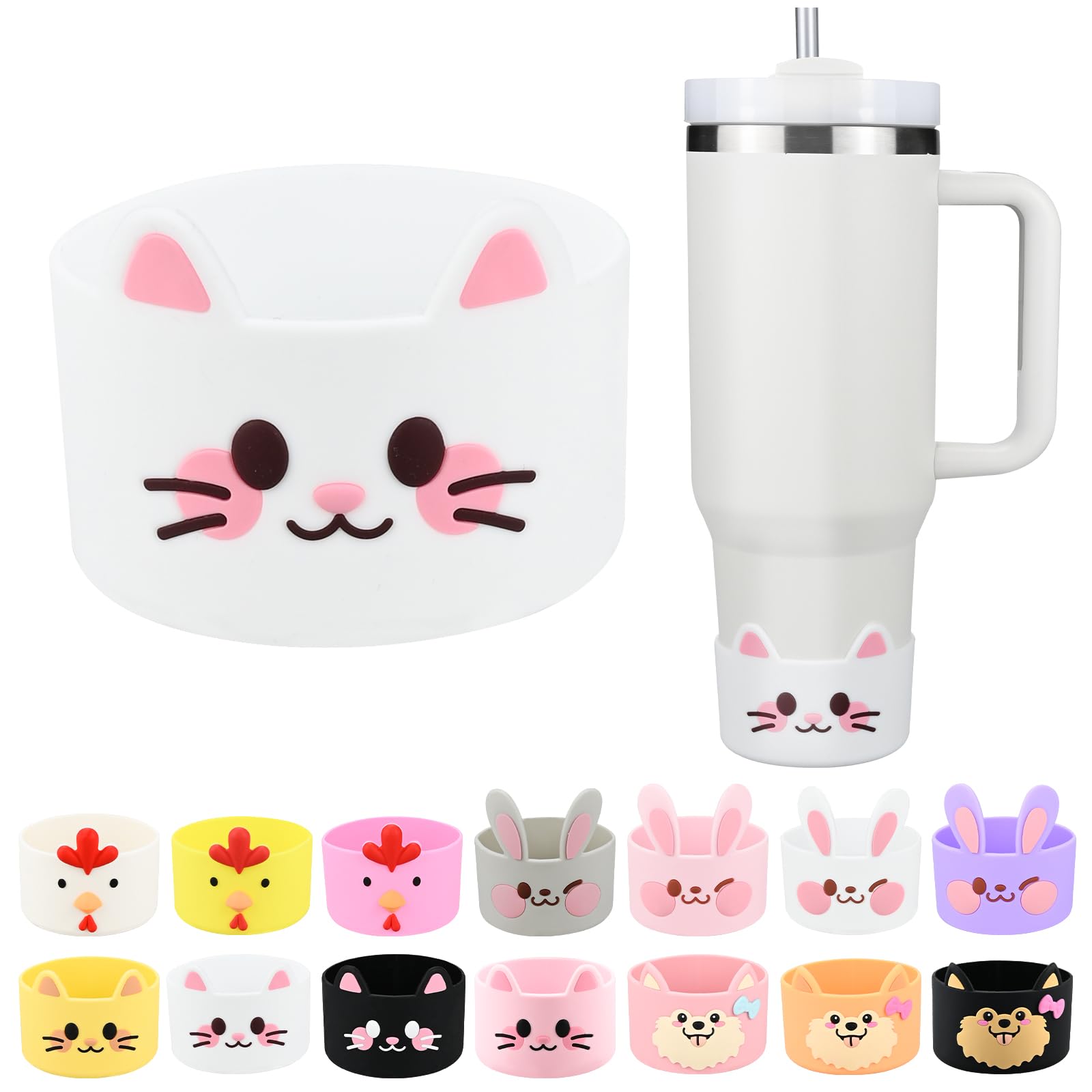 Cute Animal Silicone Boot for Stanley 40 oz, Bottle Bottom Protector Cover for Tumbler, Stanley Cup Boot 20 30 oz, Cup Accessories for Quencher IceFlow