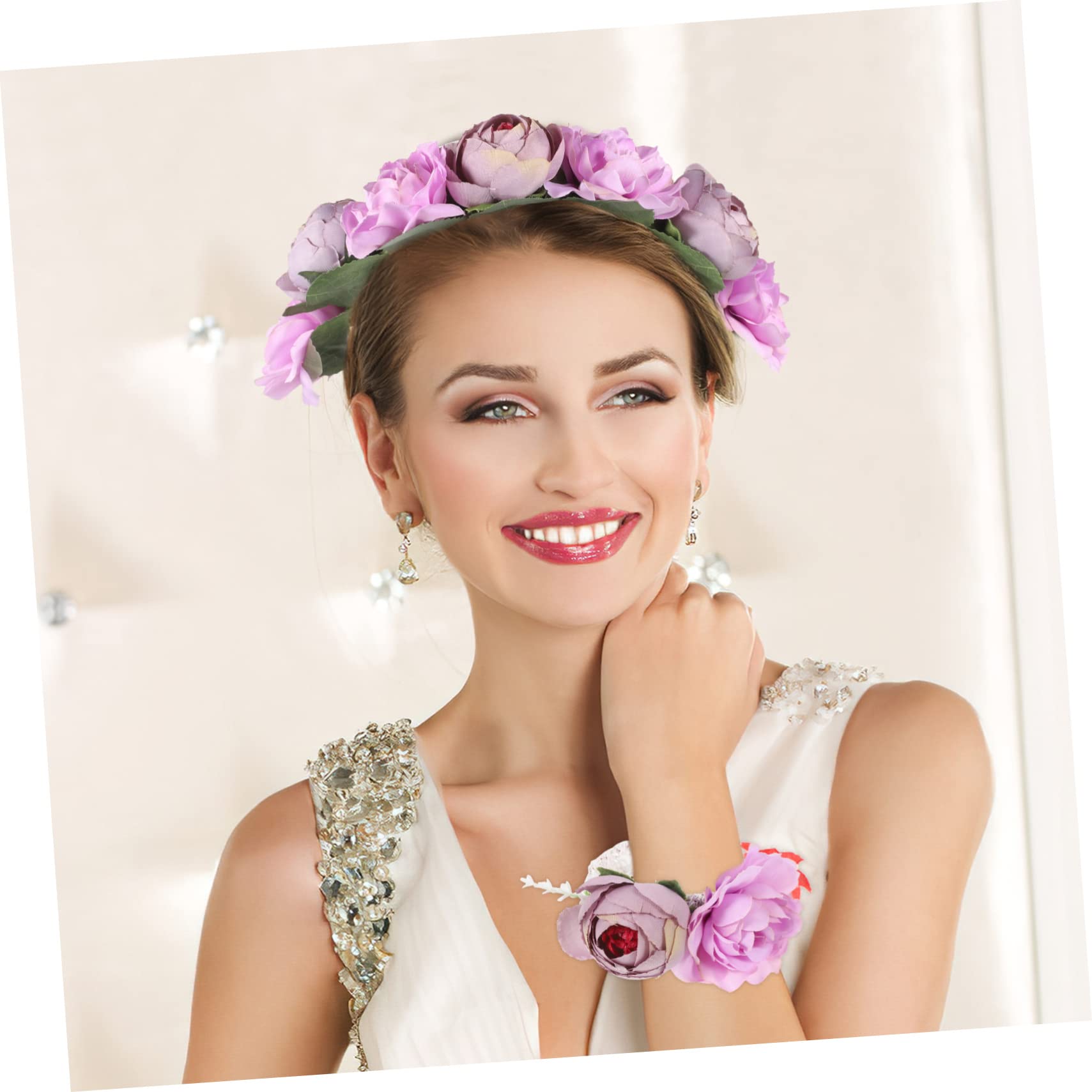 MAGICLULU 4 Sets Elegante Blumenkrone Haarkranz Stirnband Armband Hochzeit Braut Corsage Für Damen Party Dekorationen
