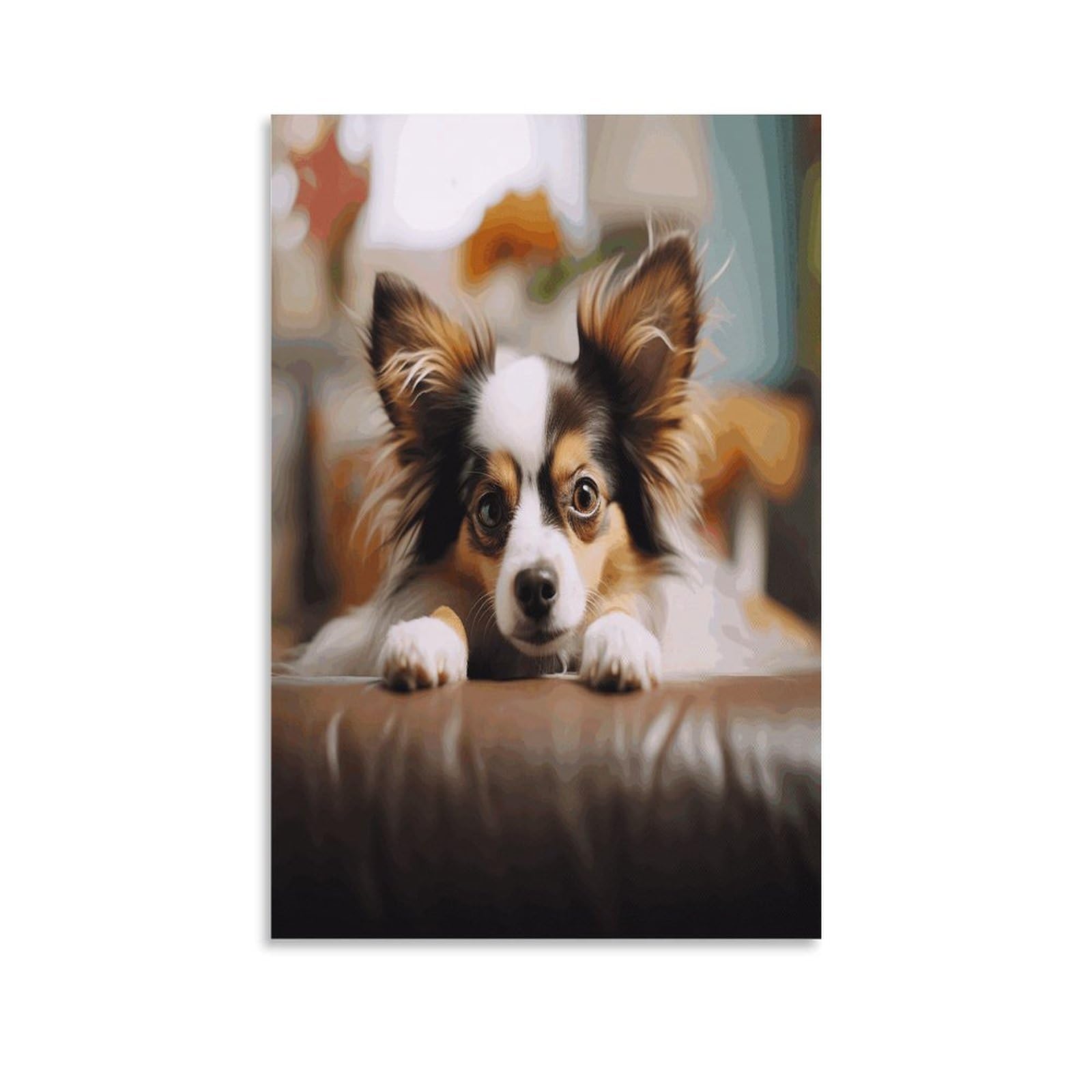 Papillon Lying on Tummy Canvas Wall Art on Canvas Prints Artwork Exquisite Decor Artwork Hang Wall Picture Hangable Decor Painting Picture Printed Poster Art for Home Decor 08x12inch(20x30cm)