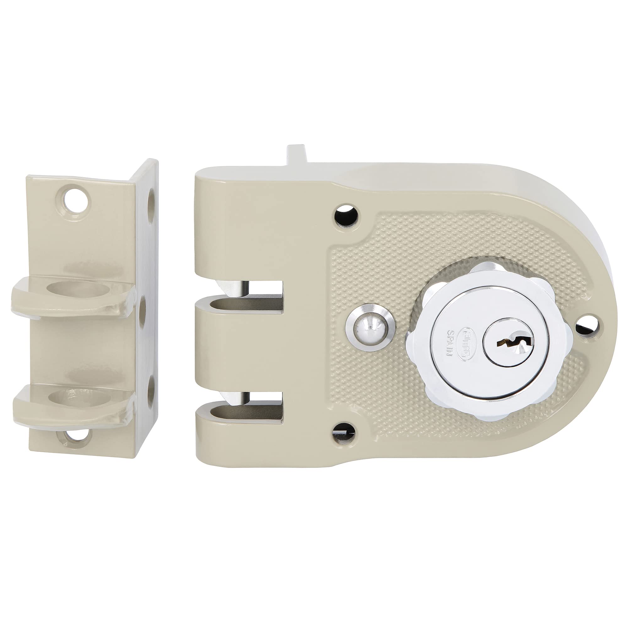 Amig Beige - Left Surge Lock With Locking Lever, Tongue And Handle For Wooden Doors Model 1396 | 60 Mm | Bolt With Internal And External Cylinder | Steel