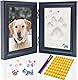 Pfotenabdruck Set Hund und Katze, DIY Pfotenabdruck Set,3D Holz Bilderrahmen Pfotenabdruck für Hunde oder Katzenbesitzer, Bilderrahmen Andenken Hund und Katze (Black, 9“B x 6”H x 1.34”D) ﻿