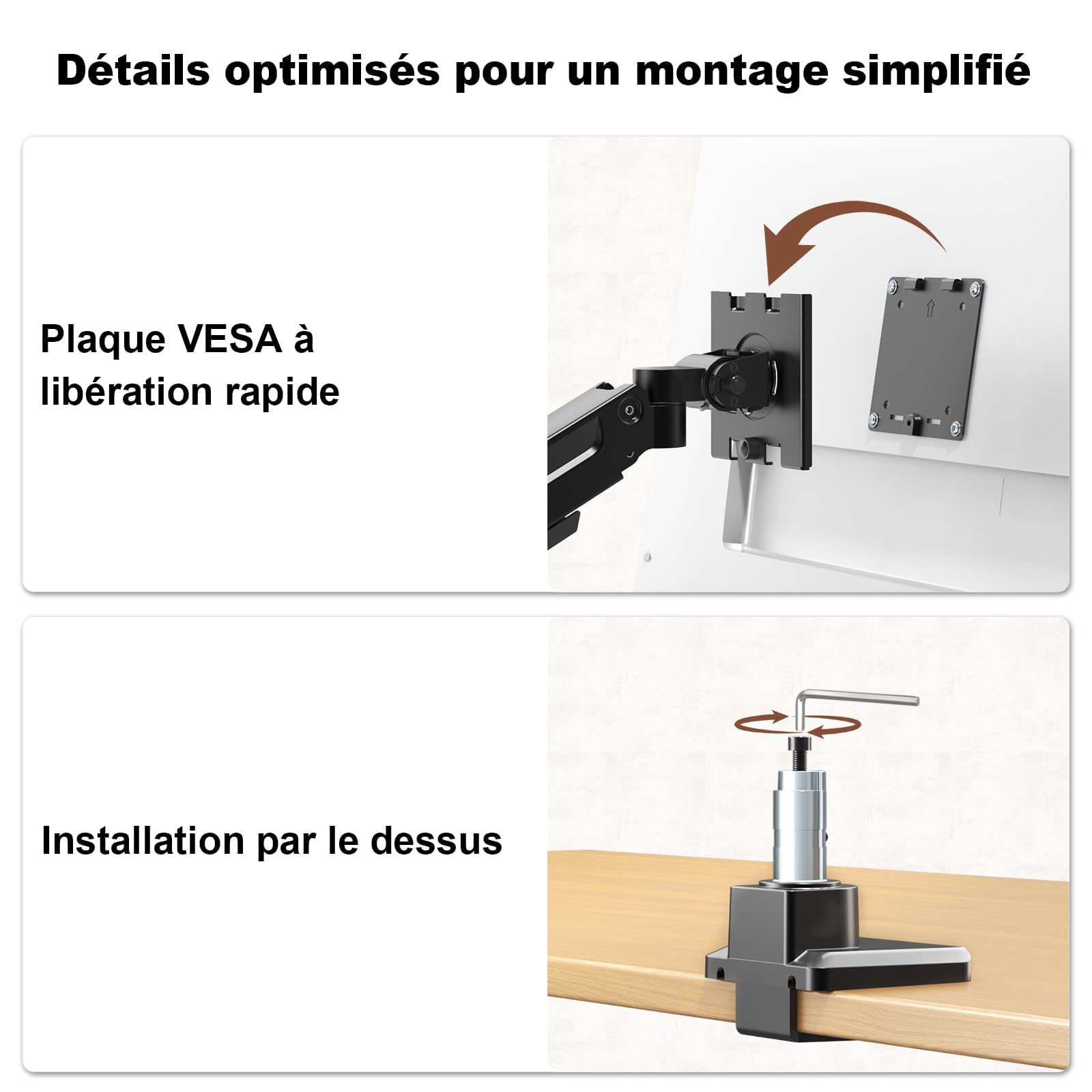 PUTORSEN Support Ecran pour 2 Moniteurs de 17 à 49 Pouces - Jusqu'à 20 kg par Bras, Fixation de Bureau Extra-Longue réglable en Hauteur et pivotante pour Une ergonomie optimale, VESA 75/100 mm