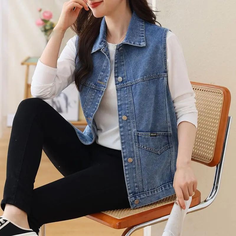 REHJJDFD Women's Casual Denim Vest Middle-Aged Mother Waistcoat Tops4