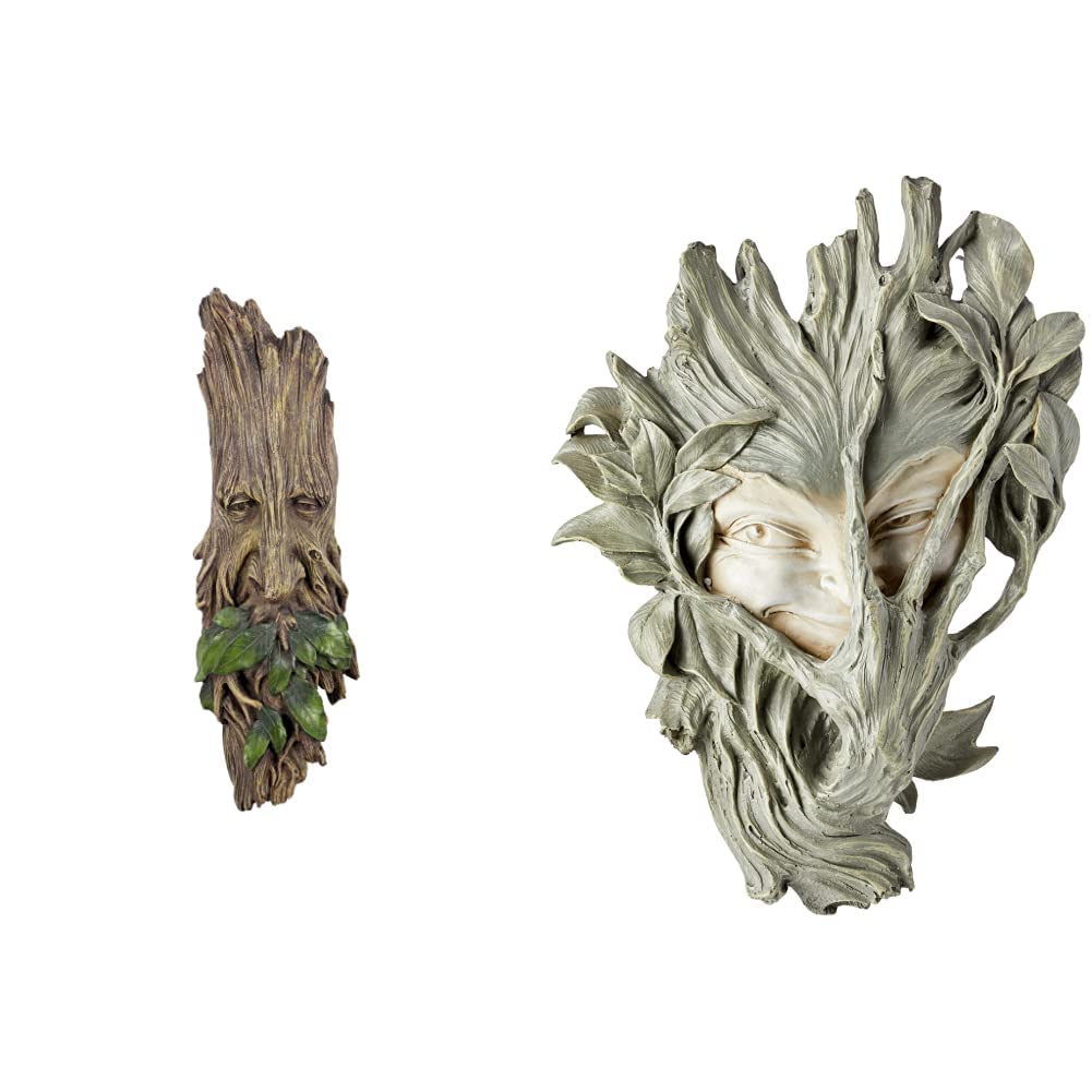 Design Toscano CL6218 Whispering Wilhelm Tree Ent Wall Sculpture, 38 cm, Polyresin, Full Color & Bashful Sprite Tree Face Mystic Decor Wall Sculpture, 33 cm, Polyresin, Two Tone Stone
