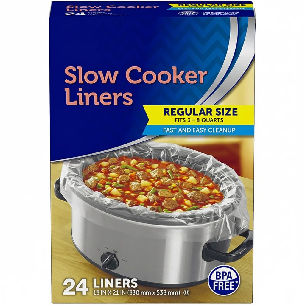 Slow Cooker Liners 24 Count BPA-Free Nylon-Blend Fits 3-8 Quart Round or Oval Slow Cookers